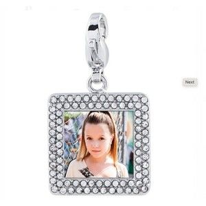 Origami Owl Silver Square Pave Photo Frame Dangle Pendant (retired)